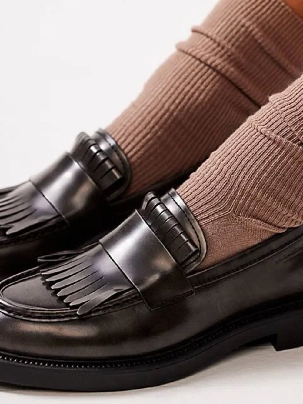 Vagabond Black Leather Fringe Kiltie Loafers